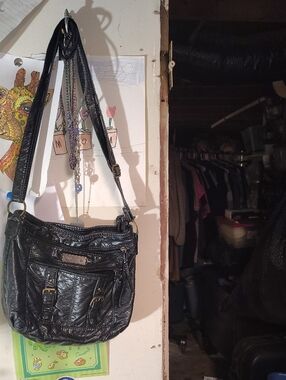 Wallflower Black Faux Leather Shoulder Bag with Gold-Tone Accents